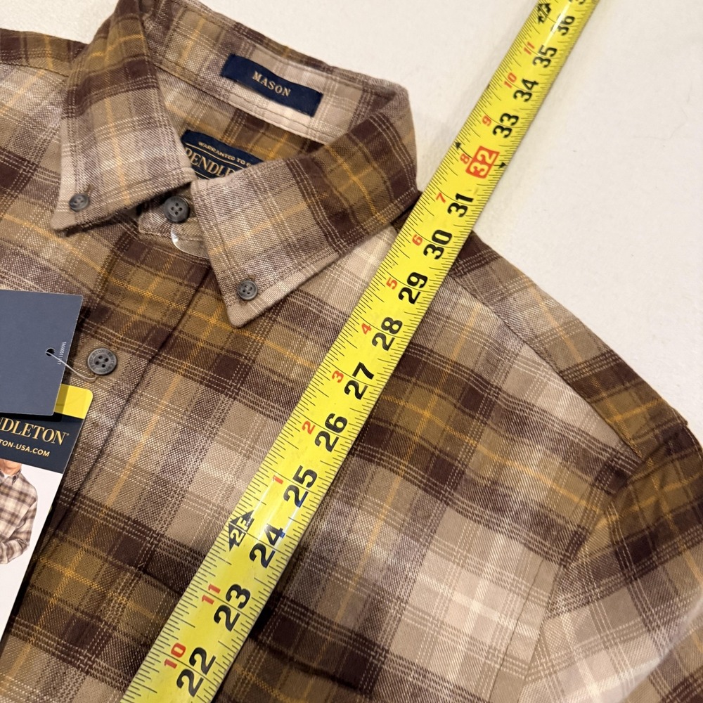 Pendleton Mason Shirt Mens S Brown Plaid Cotton Flannel Button Front lodge camp - Picture 9 of 12